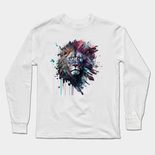 Lion Splash Art: Vibrant Fantasy Portrait #5 Long Sleeve T-Shirt